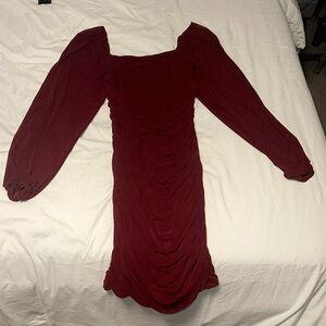 Square neck wine red cocktail dress